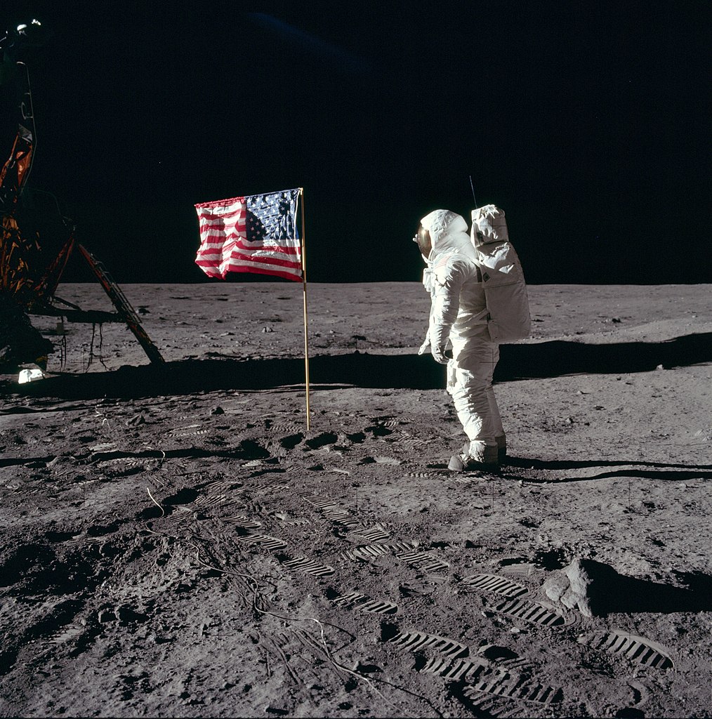 Aldrin salutes the U.S. flag on the Moon