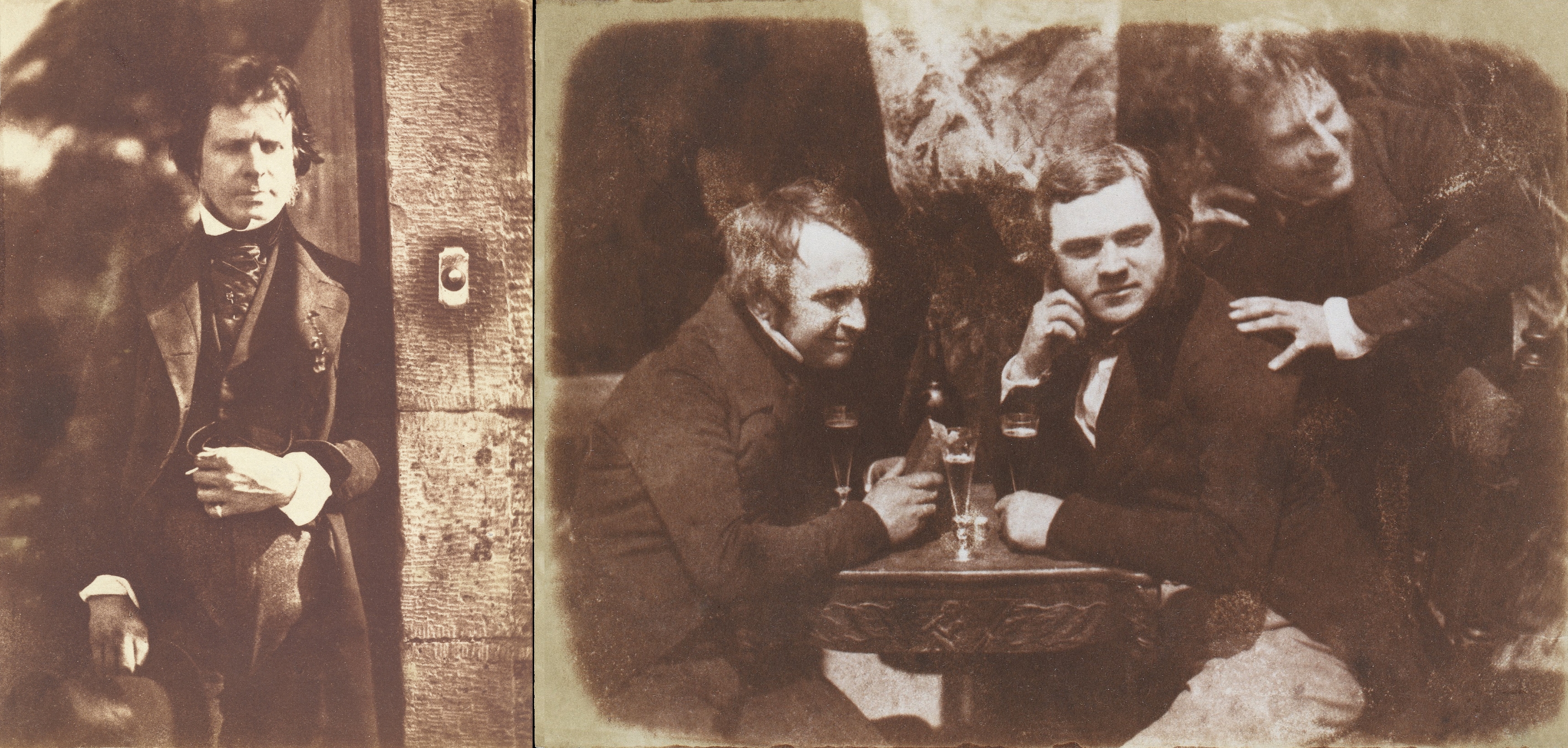 Self portrait and first photograph of men drinking beer