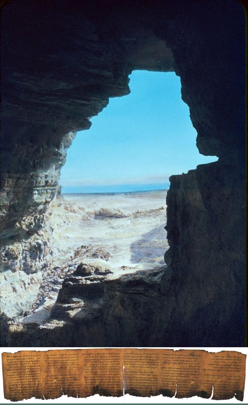 View of the Dead Sea from a Qumran cave in which some of the Dead Sea Scrolls were discovered and portions of the scrolls