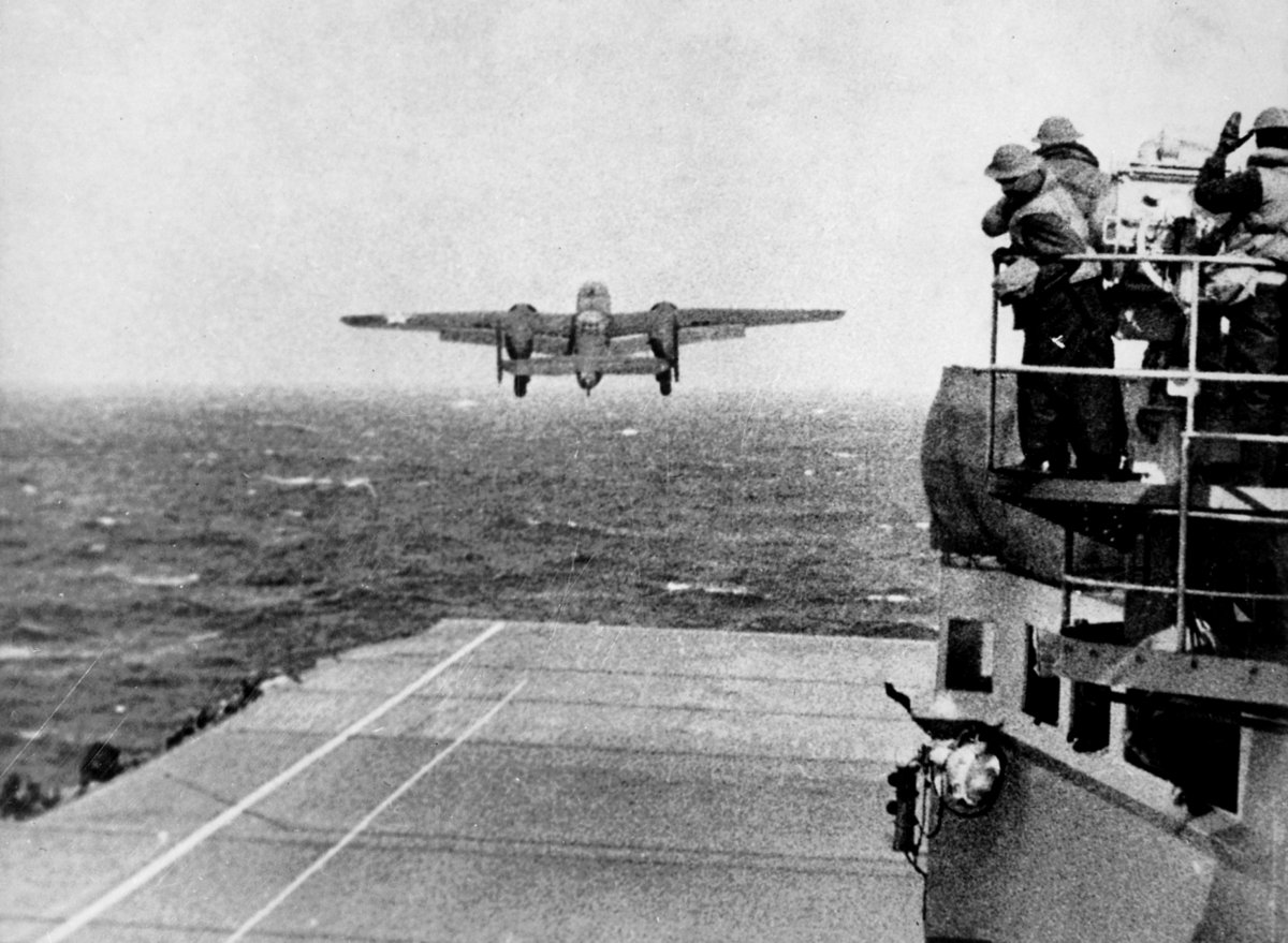 B-25 bomber takes off from the USS Hornet during the "Doolittle Raid"