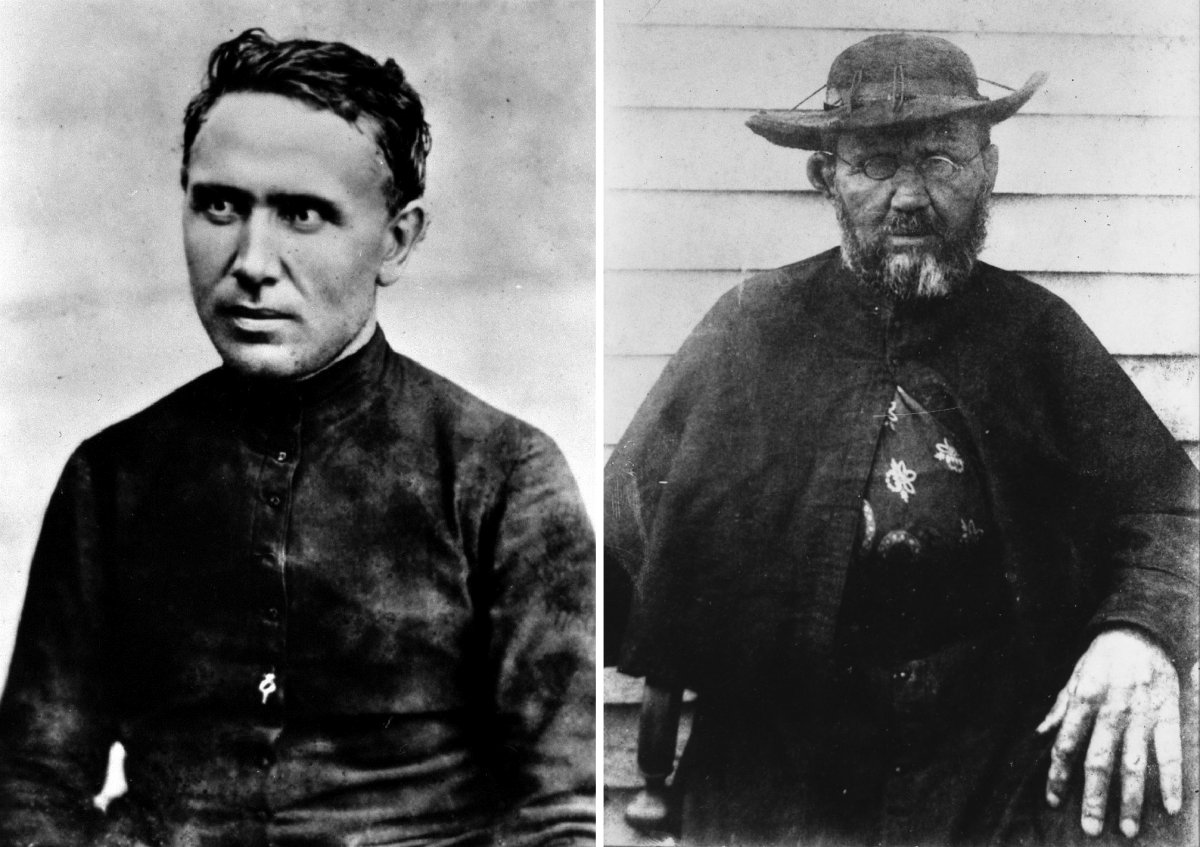Father Damien before going to Hawaii (left) and shortly before his death