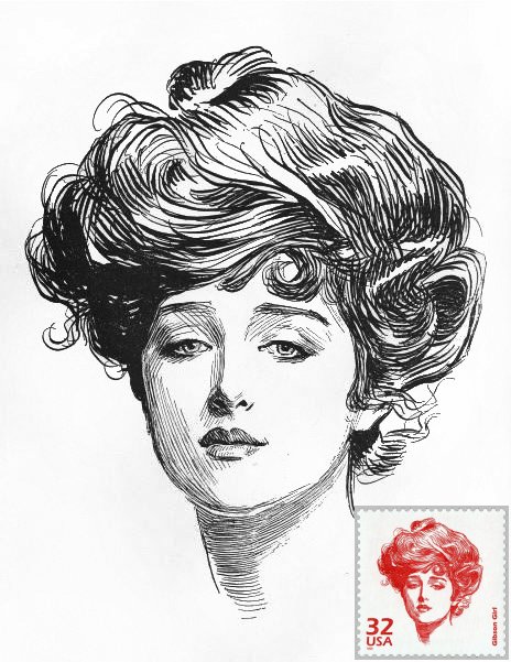 This iconic Gibson Girl image was selected for a U.S. postal stamp in 1998