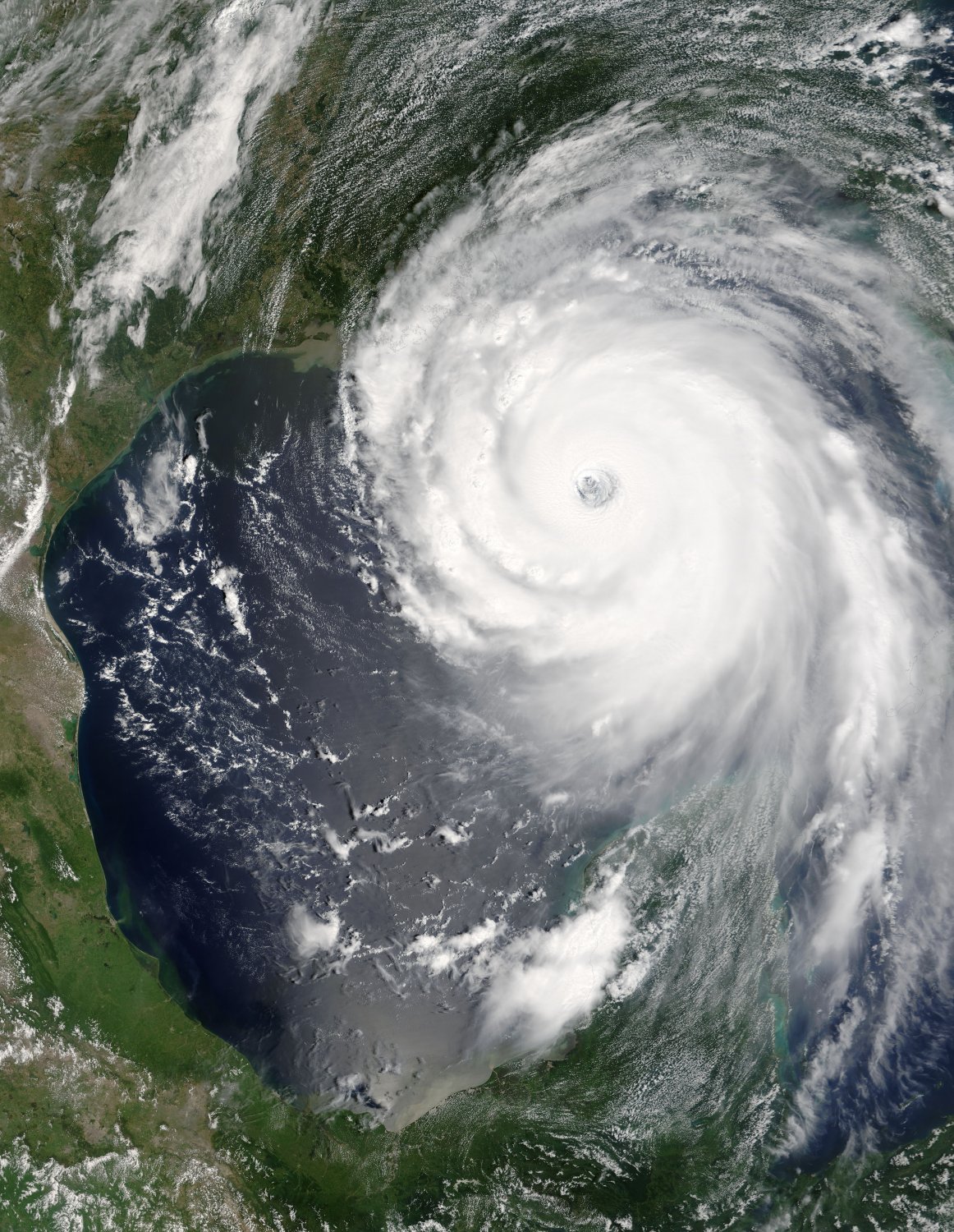 Hurricane Katrina at peak intensity in the Gulf of Mexico on August 28, 2005