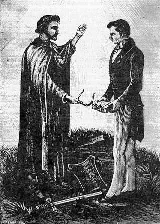 Smith receiving the golden plates from the angel Moroni