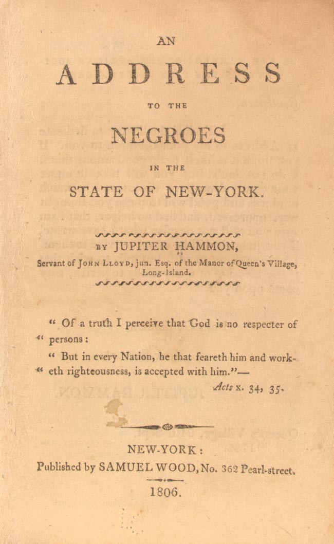 Hammon's An Address to the Negroes in the State of New-York