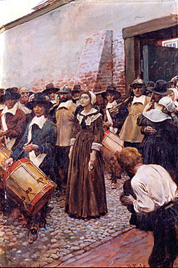 Mary Dyer being led to the gallows in Boston