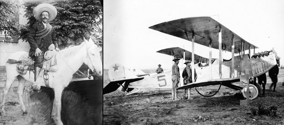 Pancho Villa (left) and a JN3 aircraft