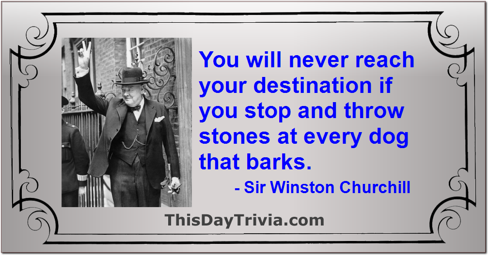 Quote: You will never reach your destination if you stop and throw stones at every dog that barks. - Sir Winston Churchill