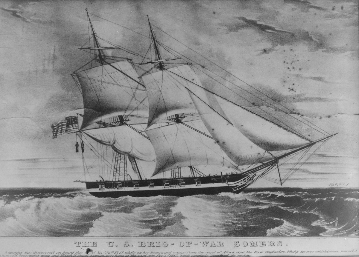 USS Somers with the men hanging from the yardarm