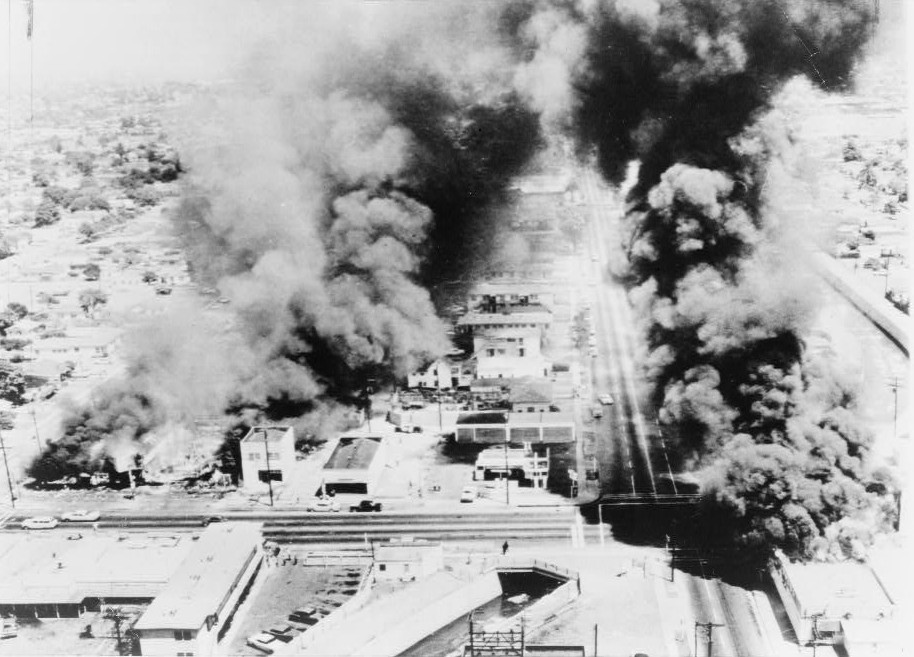 Burning buildings during Watts Riots