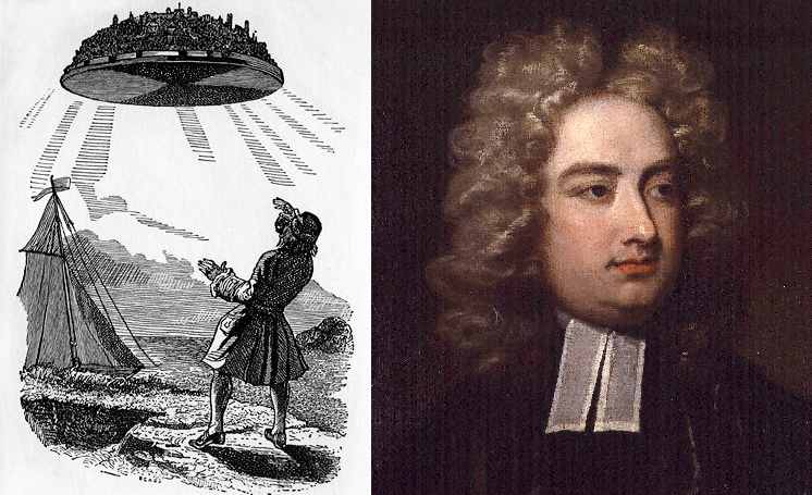Gulliver discovers Laputa, the flying island, by J.J. Grandville