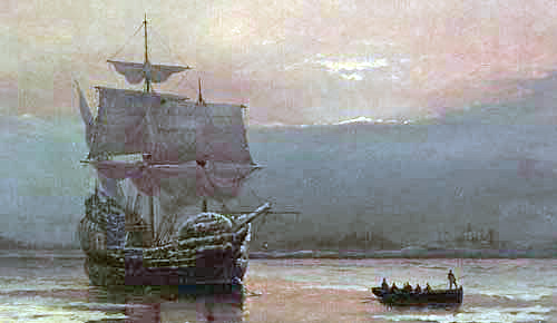 Mayflower in Plymouth Harbor by William Halsall, 1882
