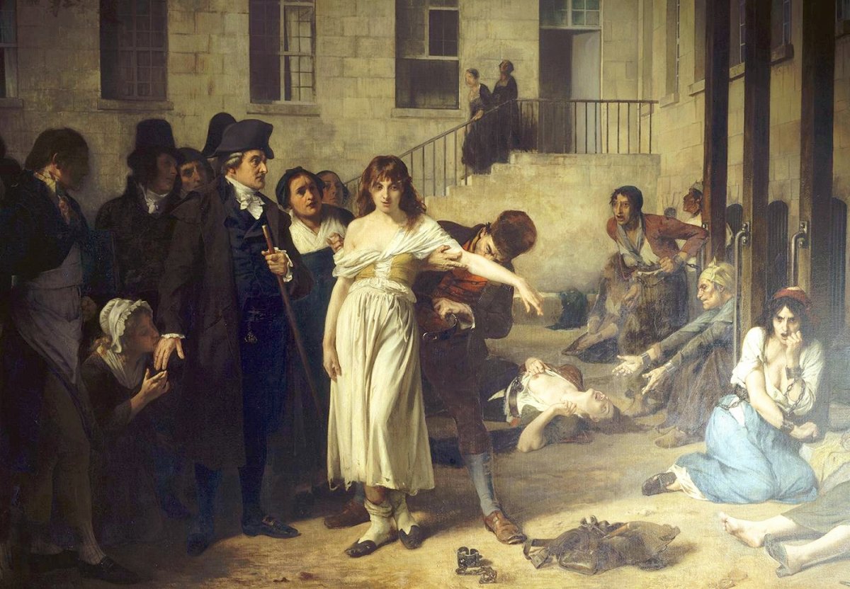 Pinel removing the chains from patients at the Paris Asylum for insane women