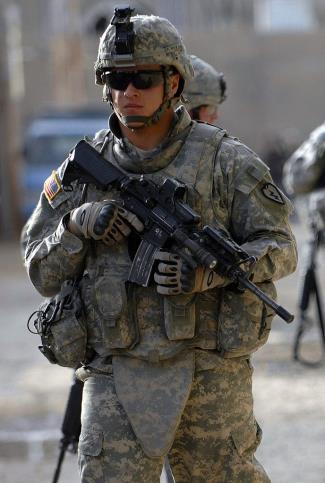 U.S. soldier wearing a kevlar-reinforced vest
