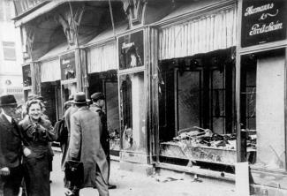 Jewish shop with the windows destroyed