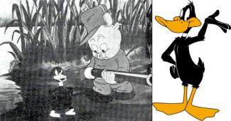 Daffy in Porky's Duck Hunt (left) vs. Daffy today