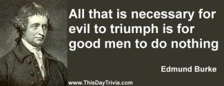 Quote: All that is necessary for evil to triumph is for good men to do nothing. - Edmund Burke