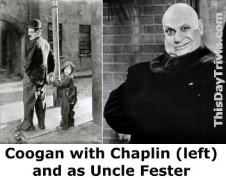 Coogan with Chaplin in The Kid (left) and as Uncle Fester