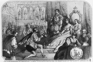 Jean Nicot presenting tobacco to Queen Catherine de Medicis
