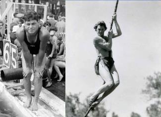 Weissmuller in 1924 and later as Tarzan