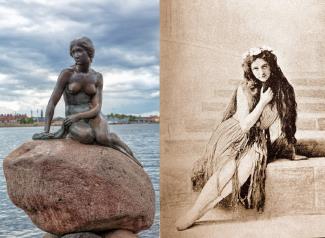 Little Mermaid Statue and Ellen Price as the Little Mermaid, Royal Danish Ballet, 1909