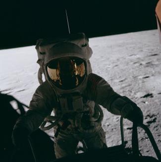 Conrad stepping onto the Moon