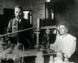 Marie Curie in the laboratory with her husband Pierre
