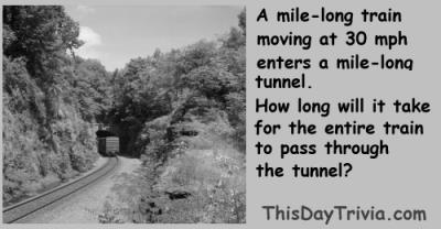A mile-long train moving at 30 mph enters a mile-long tunnel. How long will it take for the entire train to pass through the tunnel?
