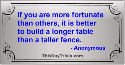 Quote: If you are more fortunate than others, it is better to build a longer table than a taller fence. - Anonymous
