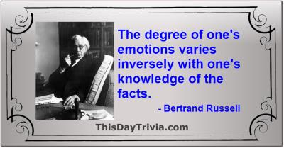 Quote: The degree of one's emotions varies inversely with one's knowledge of the facts. - Bertrand Russell