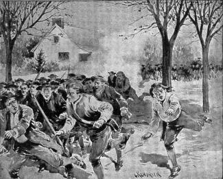 Shays forces fleeing from Federal troops after attempting to seize the arsenal