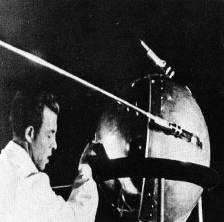 Technician putting the finishing touches on Sputnik 1
