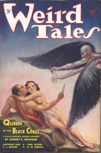 Weird Tales (May 1934), depicting Conan in Queen of the Black Coast, by Robert E. Howard