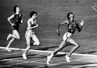 Rudolph winning the 100-meter dash at the 1960 Summer Olympics