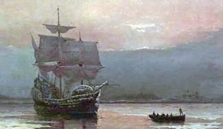 Mayflower in Plymouth Harbor by William Halsall, 1882
