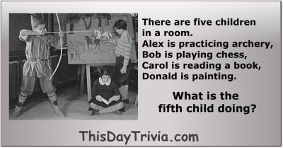 There are five children in a room. Alex is practicing archery, Bob is playing chess, Carol is reading a book, Donald is painting. What is the fifth child doing?