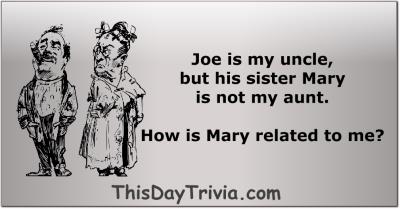 Joe is my uncle, but his sister Mary is not my aunt. How is Mary related to me?