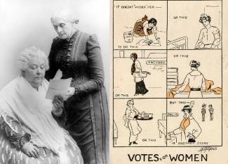 Elizabeth Cady Stanton (left) and Susan B. Anthony and Women's suffrage postcard