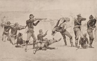 The opening of the fight at Wounded Knee, by Frederic Remington (1891)