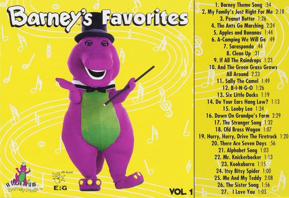 The album, featuring 27 songs by Barney the purple dinosaur, is released. 