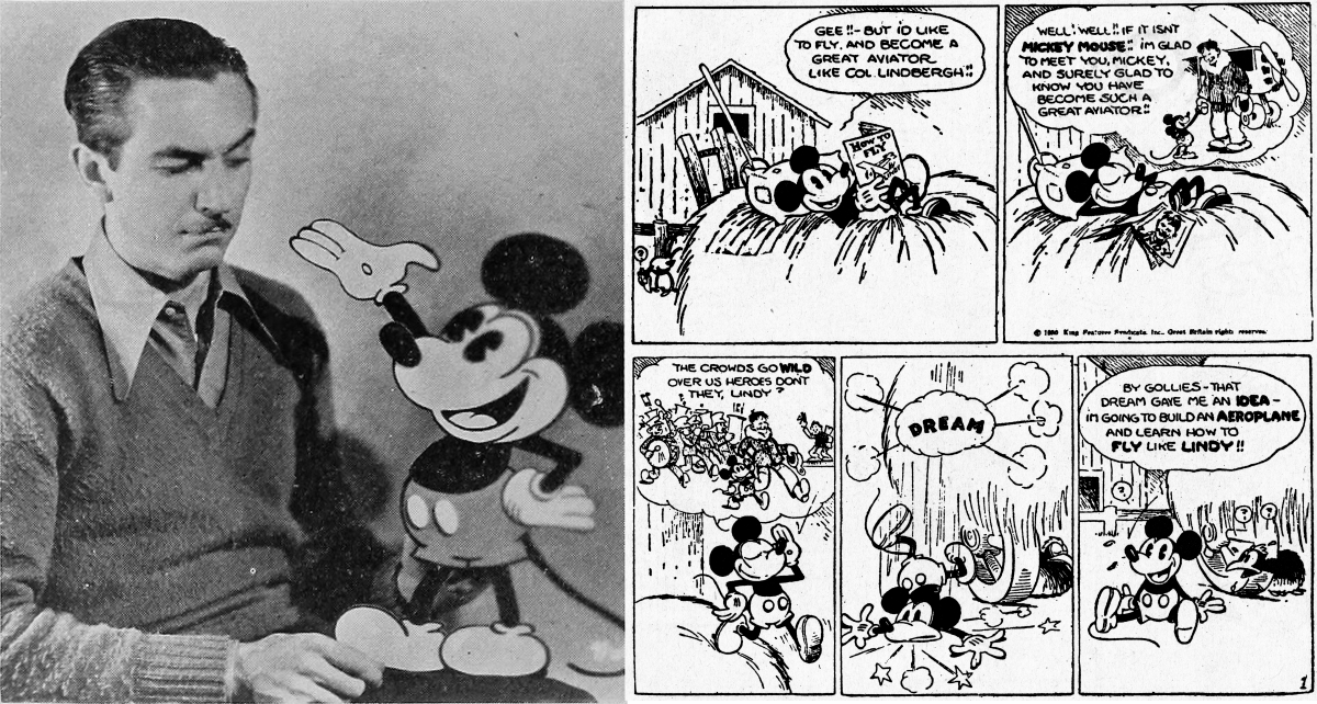 Walt Disney and the first Mickey Mouse comic strip