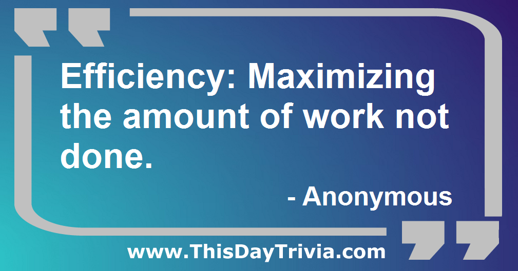 Quote: Efficiency: Maximizing the amount of work not done. - Anonymous