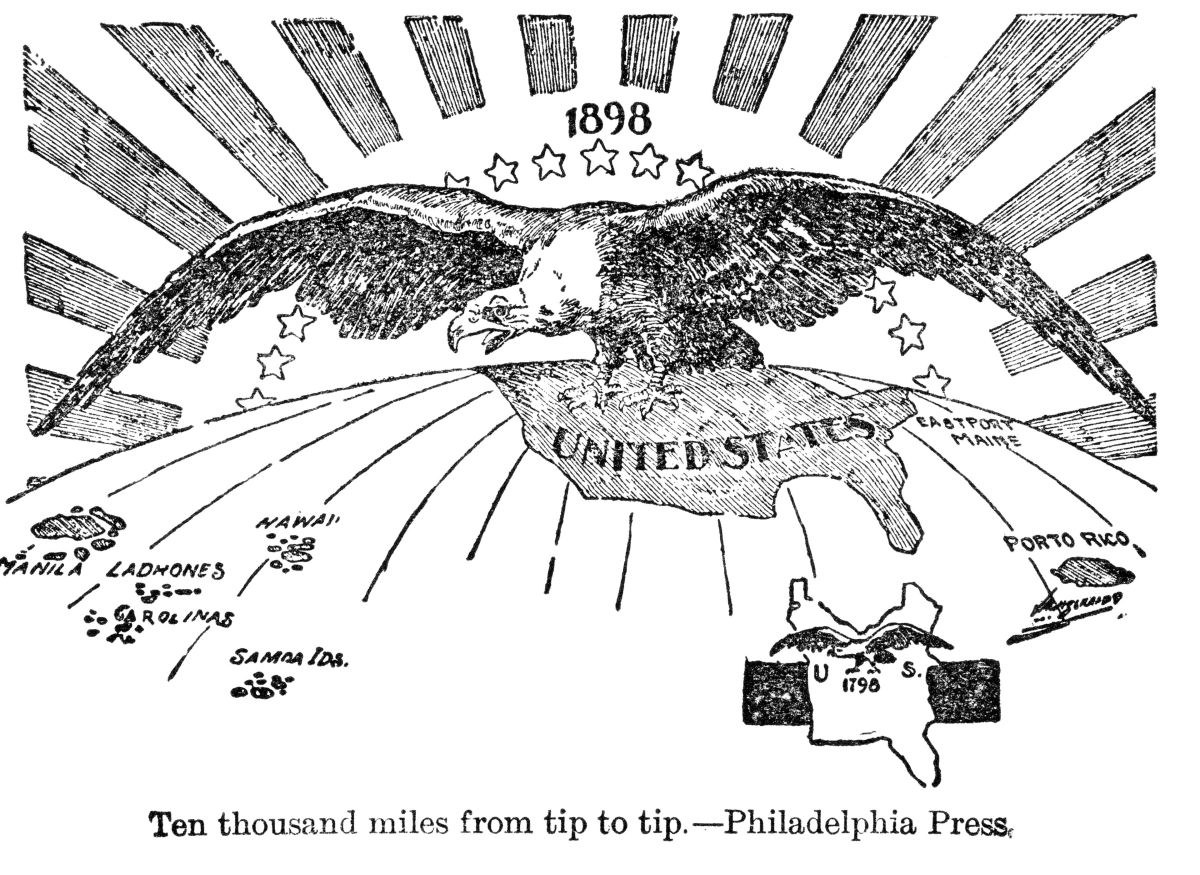 "Ten thousand miles from tip to tip," referring to the expansion of U.S. domination from Puerto Rico to the Philippines