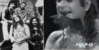 Osbourne (bottom left) with Black Sabbath and biting bat